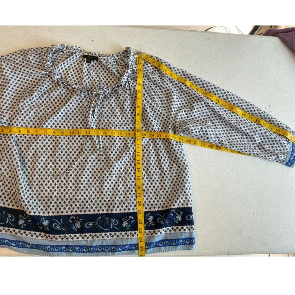 Sz 2X J.Crew 100% Lightweight Cotton Ruffle Neck Tie Blouse Work Career Church